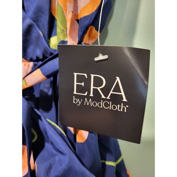 New Era By Modcloth Faux Wrap Dress Blue Peaches Sz 0 - Picture 7 of 9